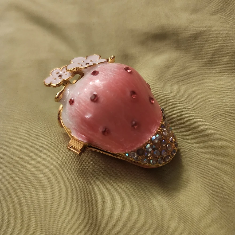 Pink Strawberry Trinket Jewelry Box Proposal Ring Box Rhinestone Enamel